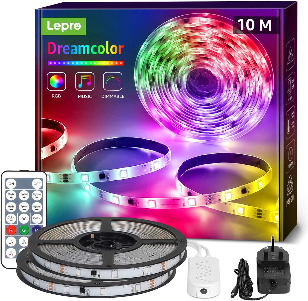 Lepro 10M Dreamcolor LED Strip Lights with Remote, RGBIC Colour