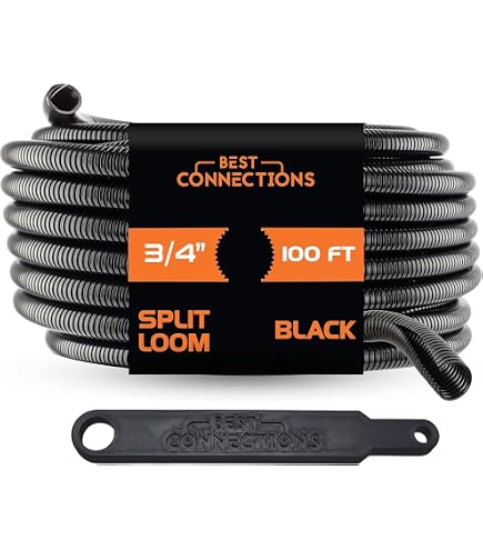 Kable Kontrol Split Wire Loom Tubing 1 Inch 25 Ft Long - Black Conduit Cover for Cords - Corrugated Tubing and Protector for Automotive - Durable Polyethylene