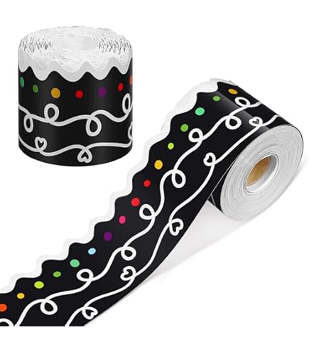 Rainbow Dot Bulletin Board Border - 65.6ft Black Scalloped Trim For Classroom & Office