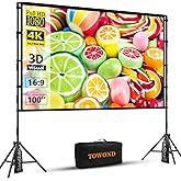 TOWOND Projector Screen with Stand, 100 inch Outdoor Projector Screen Portable Indoor Projection Screen 16:9 4K Rear Front Movie Screen with Carry Bag for Home Backyard Theater