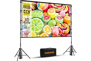 TOWOND Projector Screen with Stand, 100 inch Outdoor Projector Screen Portable Indoor Projection Screen 16:9 4K Rear Front Movie Screen with Carry Bag for Home Backyard Theater
