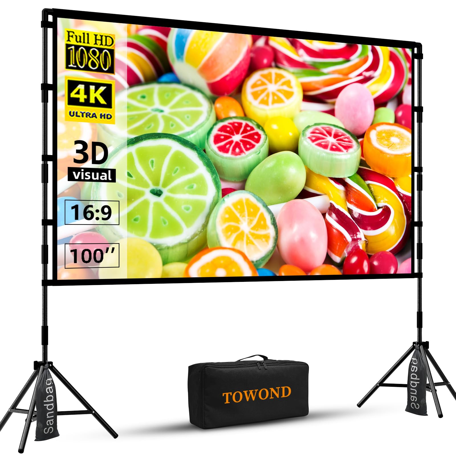 Photo 1 of ****SIMILAR****
TOWOND Projector Screen with Stand, 100 inch Outdoor Projector Screen Portable Indoor Projection Screen 16:9 4K Rear Front Movie Screen with Carry Bag for Home Backyard Theater