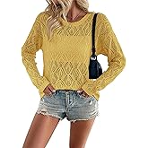 Allimy Women's Crewneck Crochet Lightweight Knit Spring Sweaters for Women Trendy 2026