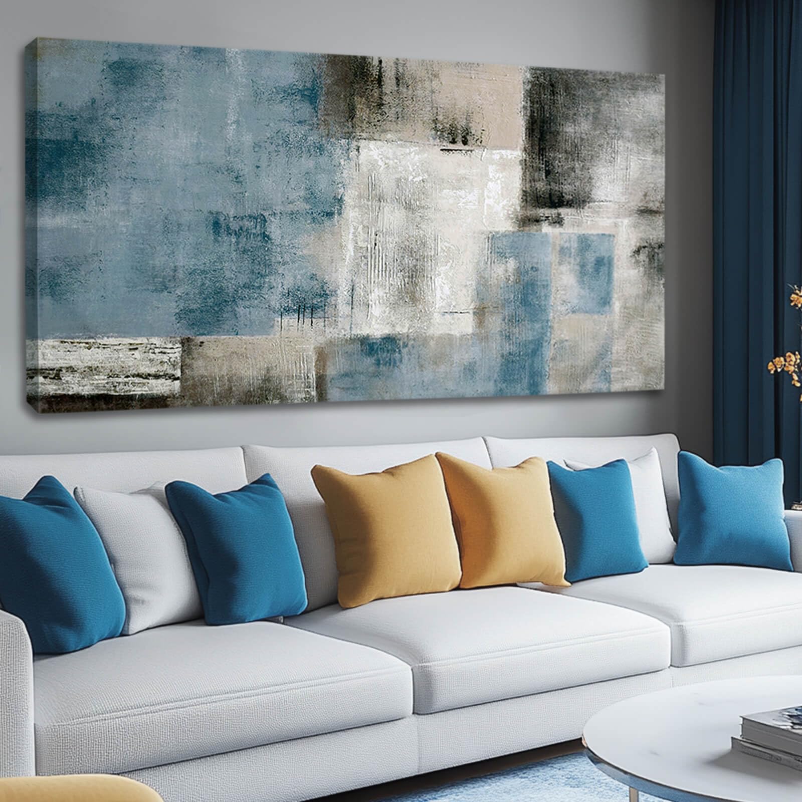 Photo 1 of SDYA Blue Wall Art Abstract Canvas Wall Art Navy Wall Decor Wall Decorations for Girl Room Hand Painted Pictures for Bedroom Home Decor Living Room 29x58 In