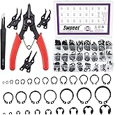 Swpeet 312Pcs 4 in 1 Snap Ring Pliers with Alloy Steel M4-M28mm C-clip External Retaining Rings Snap Rings and 1.5mm-10mm E-clips Retaining Rings Assortment Kit, Included Tweezer for Pin Clips Repair