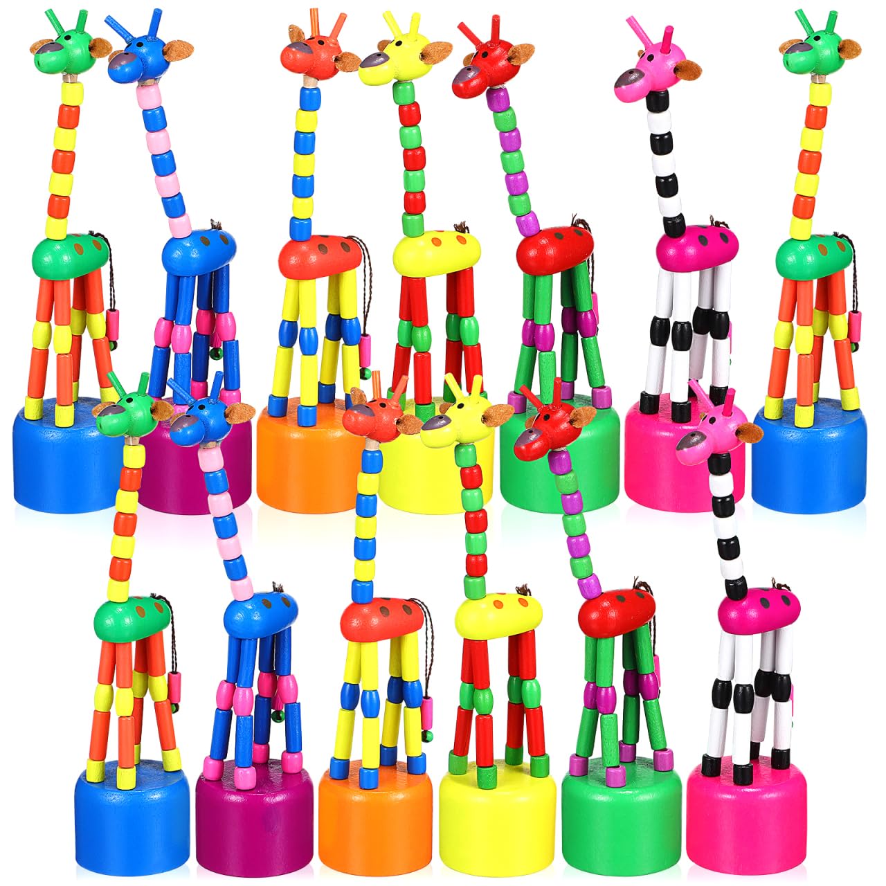 SAFIGLE 15 Pcs Bendable Wooden Giraffe Finger Puppets：Push Up Press Base Thumb Finger Puppets for Kids - Dancing Rocking Animal Toy Ideal for Storytelling, Home Decor, and Creative Play(Random Color)