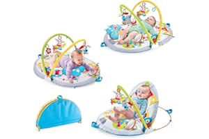 Yookidoo Baby Gym Lay to Sit-Up Playmat. 3-in-1 Newborns Activity Center with Tummy Time Toys, Pillow & Infant Miror. 0-12 Month