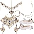 Aheli Classic Bollywood Style Indian Bridal Choker Necklace Matha Patti Nose Ring Haath Phool Wedding Fashion Jewelry Set Gift for Women