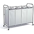 ROMOON 4 Section Heavy Duty Laundry Sorter, Separated Laundry Hamper Cart with Wheels and Removable Bags, Rolling Laundry Basket Organizer for Dirty Clothes Storage in Laundry Room, Grey