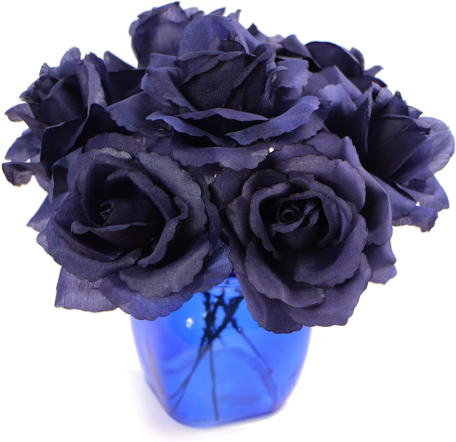 Larksilk Artificial Flowers Blue Rose Picks for Wedding Decorations, Bouquets, Table Centerpieces, DIY Projects - 50pcs Silk Roses with Flexible 8" Stems (AMZ0502NV)