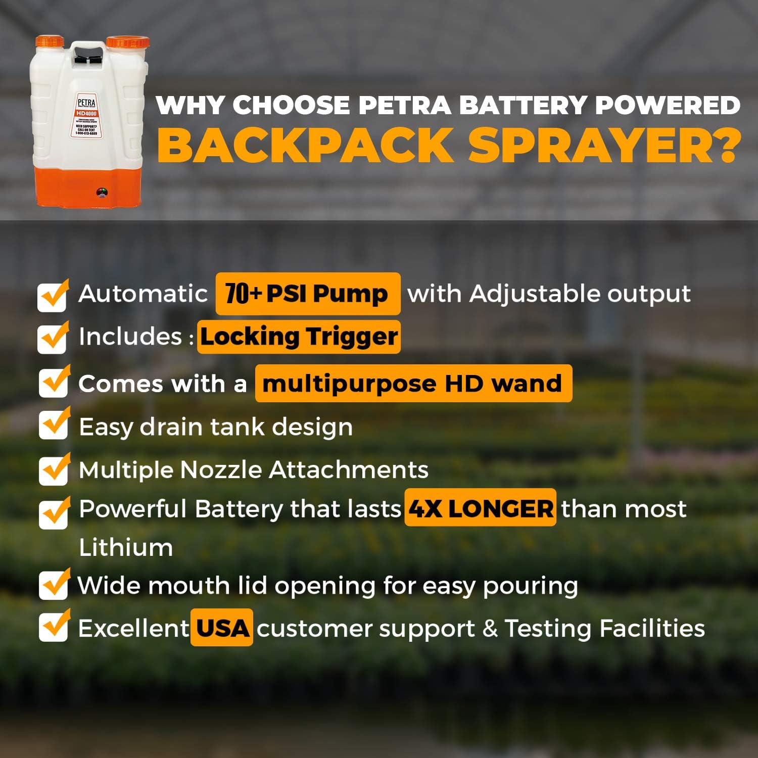Petra 4 Gallon Battery Powered Backpack Sprayer – Extended Spray Time Long-Life Battery - New HD Wand Included, Wide Mouth Lid, Multiple Nozzles & Battery Included : Garden & Outdoor
