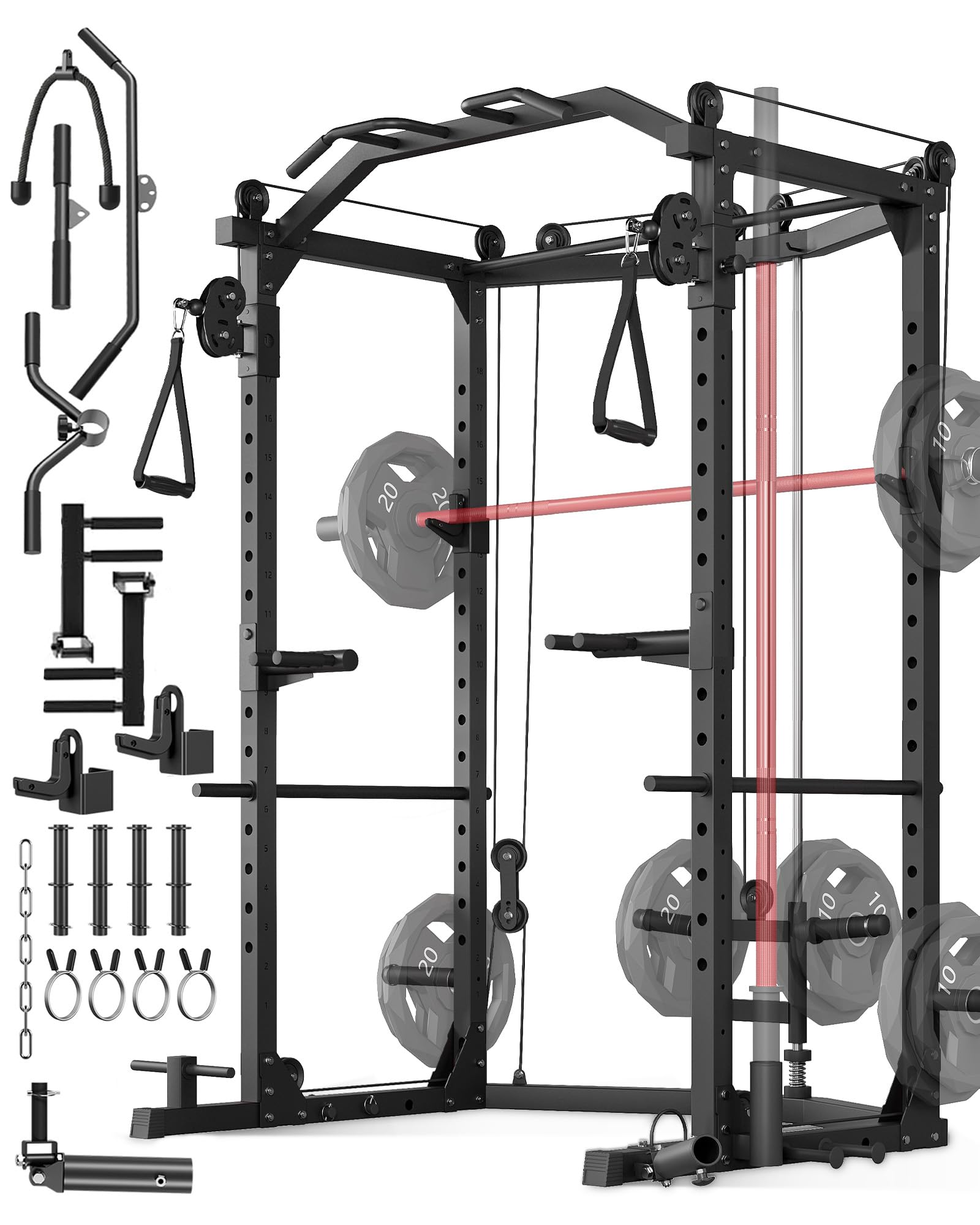 Photo 1 of ***PARTIAL SET*** GarveeLife Power Cage, Multi-Functional Power Racks for Home Gym with Cable Crossover System, 1600 LBS Weight Capacity Fitness Squat Rack for Strength Workout with Training Attachment, Black