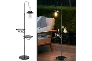 XPSCOCO 60" Solar Light with Plant Stands, Outdoor Floor Lamp, Waterproof Metal Hanging Solar Lantern for Patio Deck Porch Yard Garden Decor