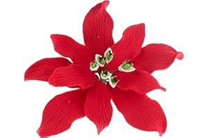 Global Sugar Art Poinsettia Fancy Sugar Cake Flowers, Red, Small, 3 Count by Chef Alan Tetreault. Perfect for Christmas Cake Decorations, Yule Logs, Gingerbread Houses, and more.