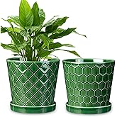 EFISPSS 6 Inch Plant Pot,Ceramic Pots for Plants with Drainage,Flower Pots Indoor Pots for Plants, Modern Flower Pots for Home and Office,Set of 2 - Patina
