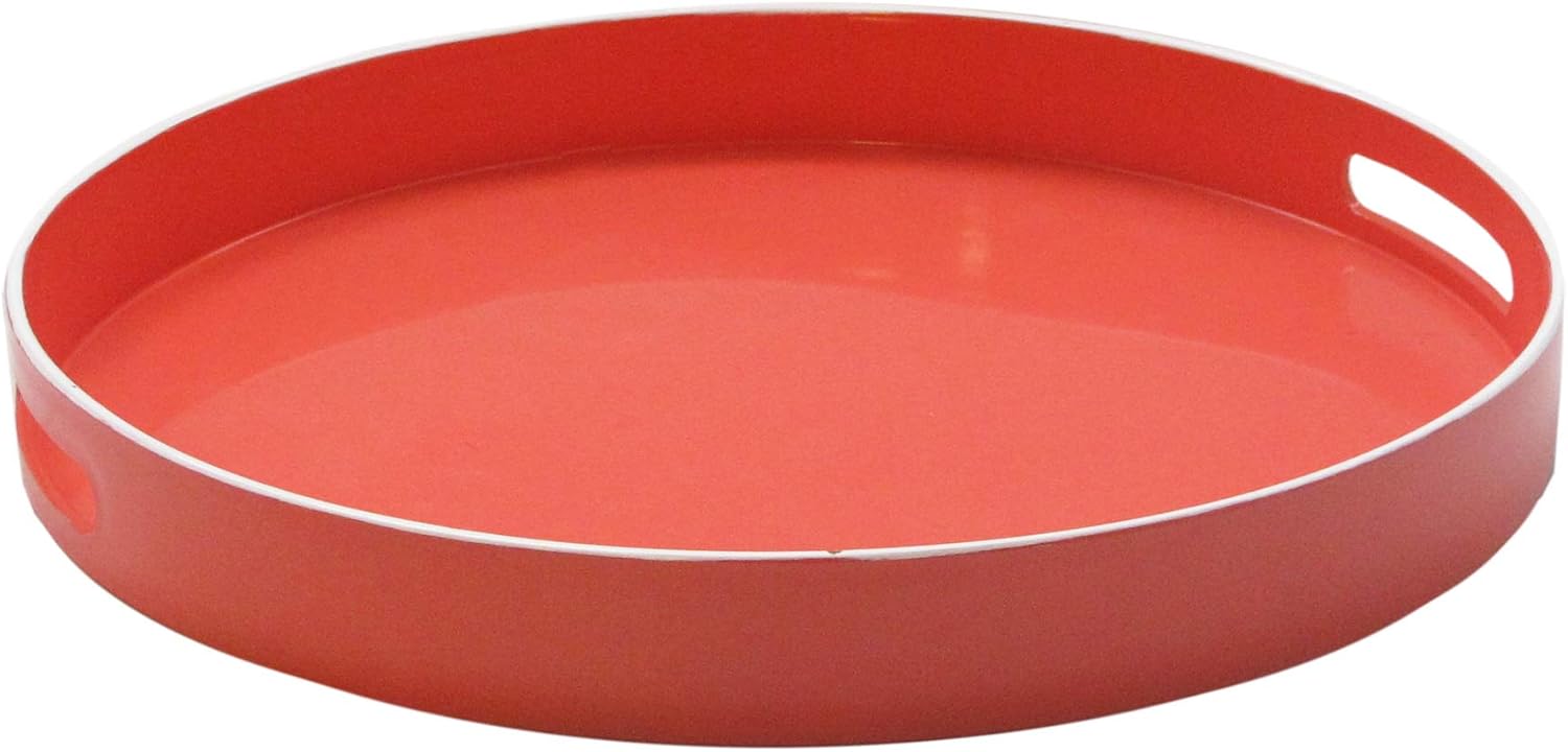 Trina Turk Round Serving Tray- Indoor & Outdoor Platter for Home Entertaining, Cocktail Hour, Snacks, Decorative Display for Jewelry, Candles, Barware, Perfume, 15", Red/White