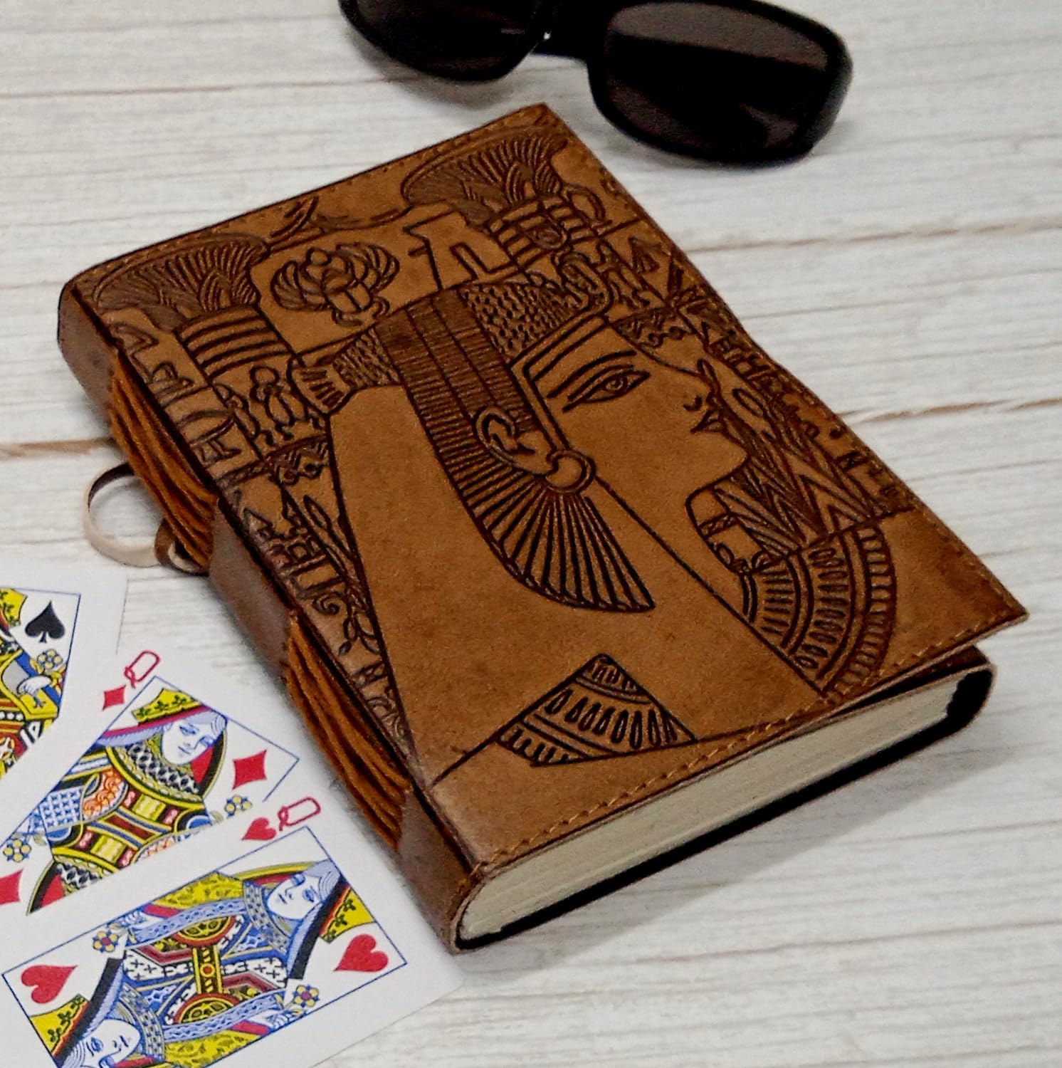 Purpledip Leather Journal 'Cleopatra': Vintage Egyptian Design Diary Notebook (12582)