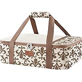 Lifewit Insulated Single Decker Casserole Carrier for Hot or Cold Food, Lasagna Lugger Holder Fits 9" x 13" Baking Dish, Thermal Lunch Tote Bag for Potluck Parties, Picnic and Cookouts, Cream