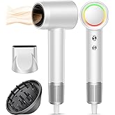 Hair Dryer, 160000 RPM Professional High-Speed Blow Dryer 500 Millions Negative Ionic Care Hair Dryer for Fast Drying, Low Noise Thermo-Control Hairdryer, Travel with Magnetic Diffuser & Nozzle, White