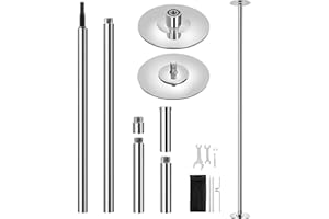 Yaheetech Dance Pole Portable Dancing Pole Height Adjustable 6.9ft-9ft Static Spinning Pole for Apartment, Silver/Argent