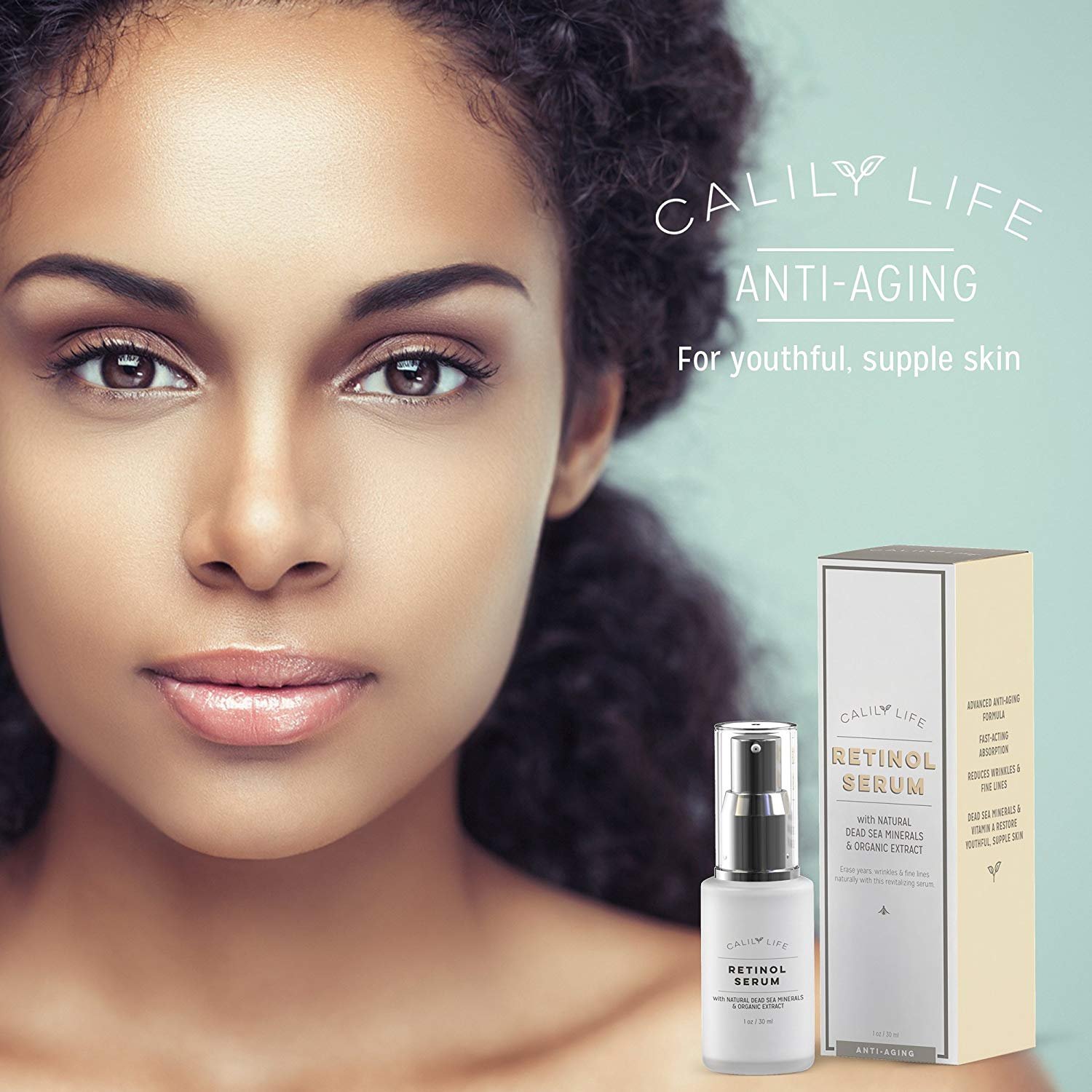 Calily Life Organic Anti-Aging Retinol Serum with Dead Sea Minerals, 1 Fl. Oz. – with Aloe, Vitamins A, B5, C, E - Non-Greasy, Fast Absorbing – Anti-Wrinkle, Hydrates, Smooths and Strengthens