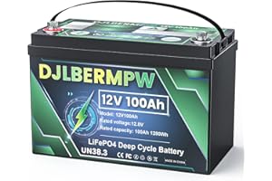 DJLBERMPW 12V 100Ah LiFePO4 Lithium Battery, Deep Cycle Battery with Upgraded 100A BMS, Max 1280W Energy, Up to 15000 Cycles & 10-Year Lifespan for RV, Marine, Solar, Trolling Motor, Camping, Off-Grid
