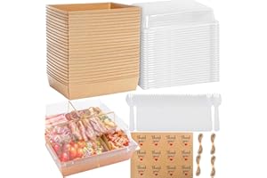 50 Pack Paper Charcuterie Boxes with Clear Lids, Square To Go Cake Slice Containers Disposable Food Containers Small Kraft Ba