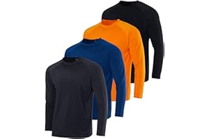 Real Essentials 4 Pack: Mens Dry-Fit Long Sleeve Rash Guard Shirt Running Swimwear UPF 50+ Sun Protection (Big & Tall)
