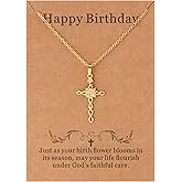 Lcherry Birth Flower Cross Necklace for Women - Gold Plated 12 Month Faith Pendent Necklace Religious Birthday Gifts for Women