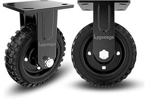Lygoeege Fixed Heavy Duty Caster Wheel, 6 Inch*2,800lb Capacity, Black Rim, Solid rubber, Cast Iron,Outdoor,Flat Free for Carts,Dolly, Workbench,Trolley,DIY tools