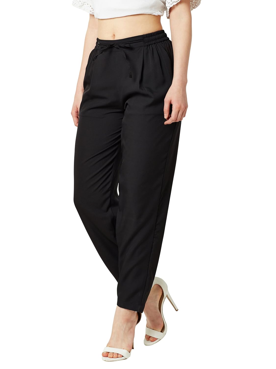 miss chase women's black solid straight pants