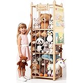 Stuffed Animal Storage with Hanging Bag, Extra Large Pine Wood Stuffed Animal Zoo Organizer Holder, Plushies Toy Storage Tower, Spacesave Toy Organizer Shelf for Toddler&Playroom, Nursery Decor-54 in