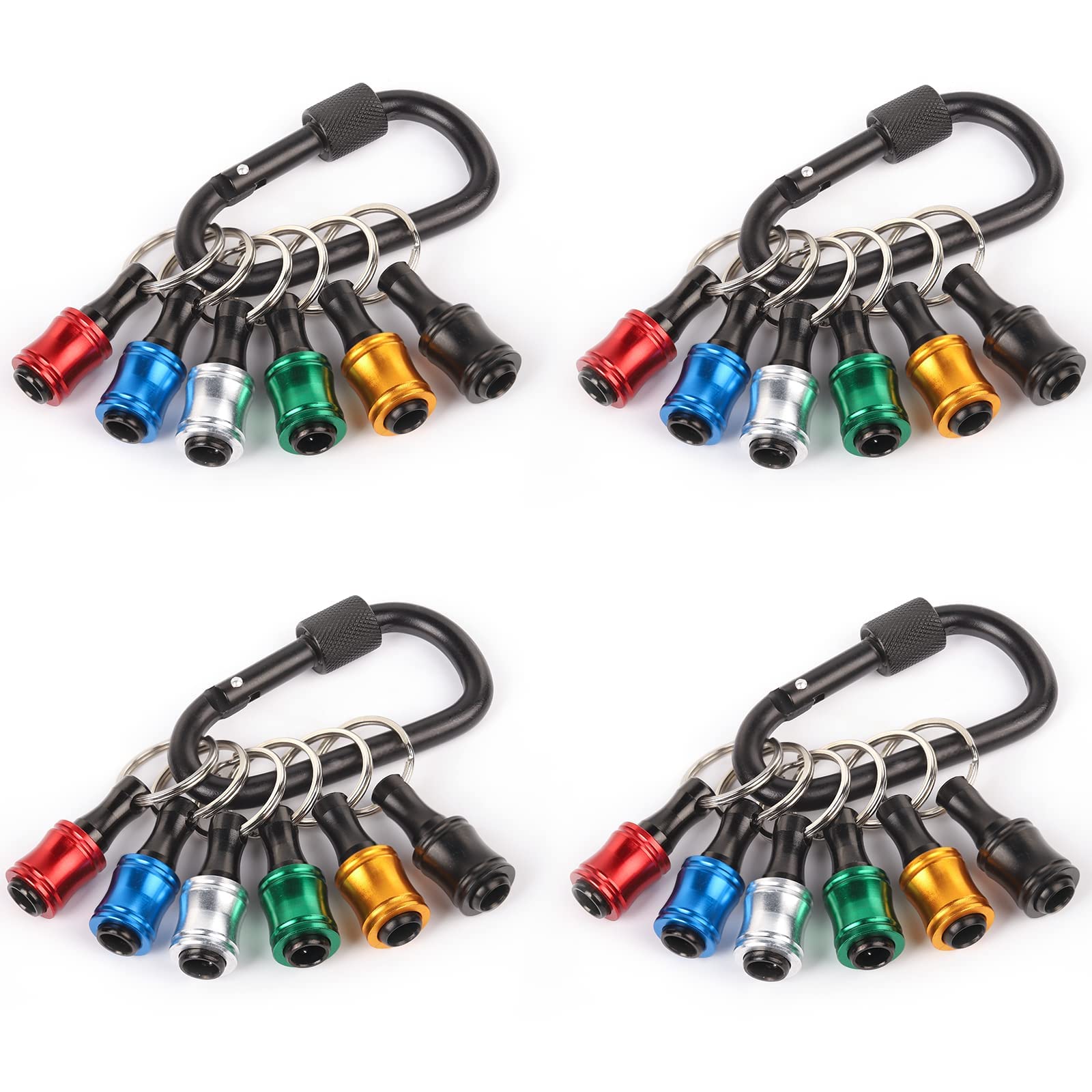 Katerk Portable 1/4 in Hex Shank Drill Bit Holder 4 Sets (24 pcs), Light-Weight Extension Bar Keychain Adapter, Quick-Change Screwdriver Bits Retainer for Tool Pouch (6 Colors Black Carabiner) — image 1