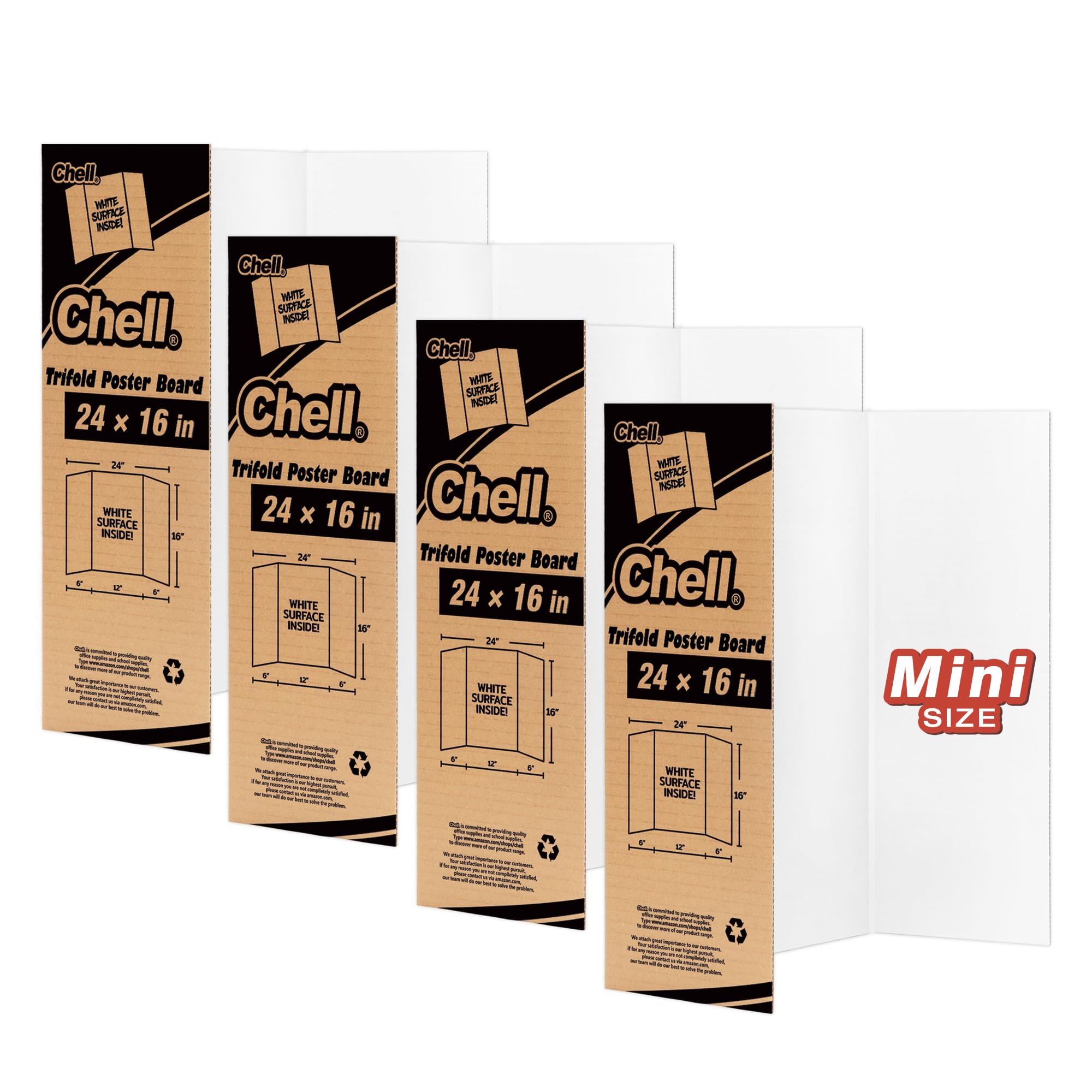 Photo 1 of Chell Mini Size Trifold Poster Board, 16" x 24", Small Corrugated Project Boards, White, 4 Pack