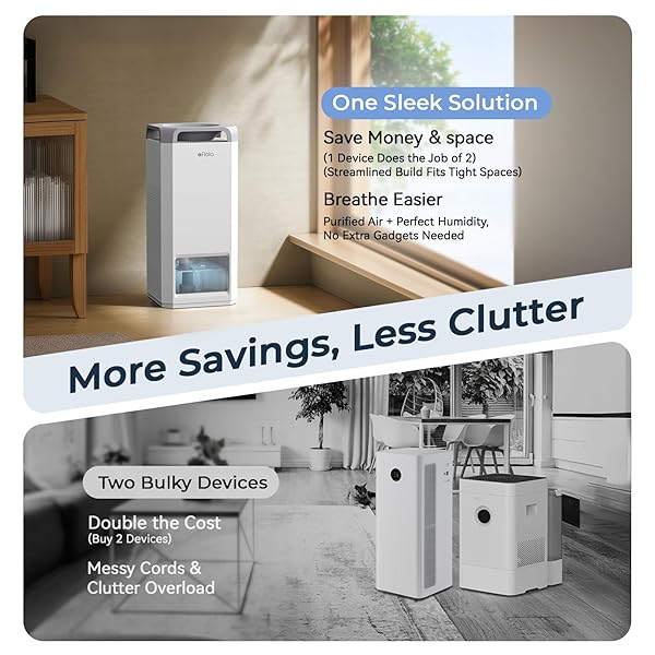 AFLOIA HUMIDIFIER FOR BEDROOM LARGE ROOM – MIST FREE EVAPORATIVE 2 IN 1 HUMIDIFIER AND AIR PURIFIER IN ONE COMBO FOR HOME WITH TOP FILL 5L TANK/HUMIDITY&AIR QUALITY SENSOR/2-24H TIMER