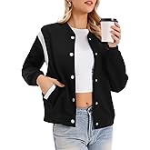 Allegra K Bomber Jacket Women Casual Button Down Baseball Varsity Jacket School Outfits Fall Coats Fashion Clothes 2025