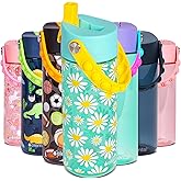 Elemental Water Bottles for Kids - Splash Kids Water Bottle for School with Pop-it Handle - BPA Free Tritan Plastic Water Bottle with Straw Leak Proof when Spout is Closed - Daisy Heart - 18oz