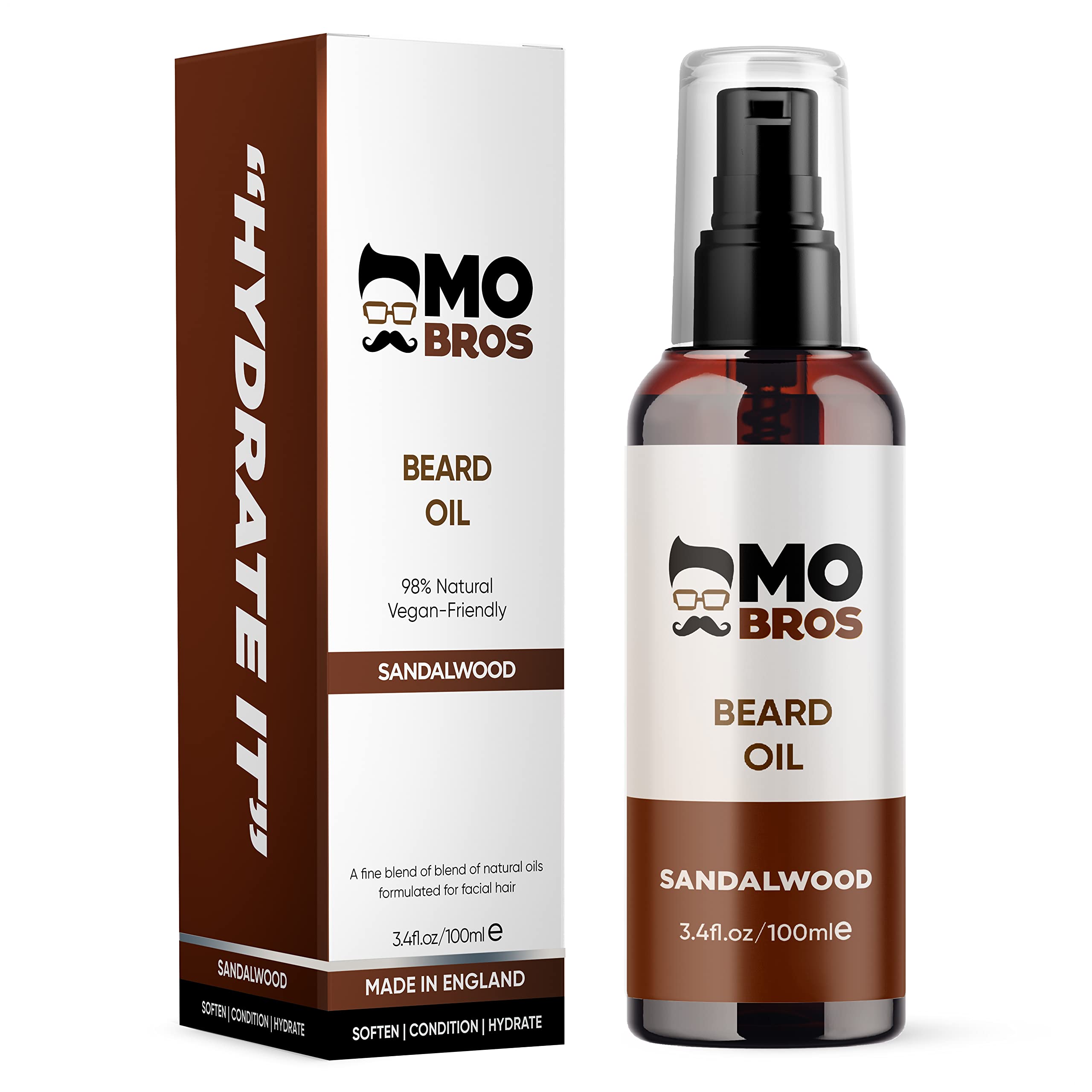 Beard Oil | Sandalwood | Large 100ml | Softens, Hydrate & Conditions Facial Hair | Promotes Growth, Reduces Dryness & Itching | Natural Premium Ingredients Argan, Jojoba, Sweet Almond & Grapeseed Oil