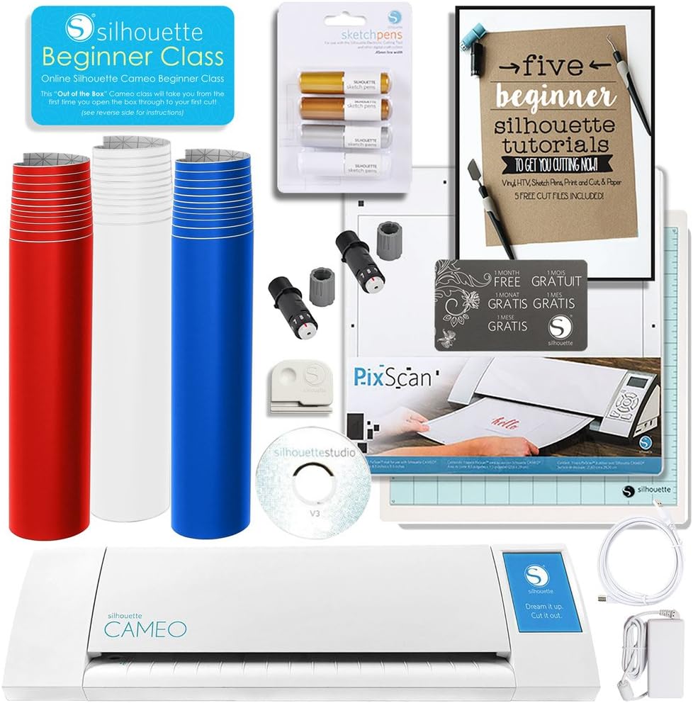 Silhouette Cameo 2 Starter Bundle with Starter Guide, Online Class, Pixcan, Full Vinyl Rolls, Metallic Pens, and More!