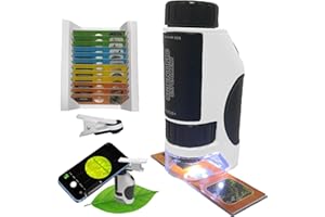 SETFLAGS Kids Microscope, 300x Zoom Pocket Microscope for Kids, Portable Handheld Miniscope with Phone Adapter Clip & 12 Prepared Specimen Slides, Educational Science Kits,STEM & Science Toys Gift for 6+