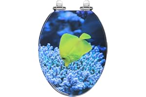 Angol Shiold Elongated Toilet Seat Molded Wood Toilet Seat with Quietly Close and Quick Release Hinges, Easy to Install also Easy to Clean (Elongated, Tropical Fish)