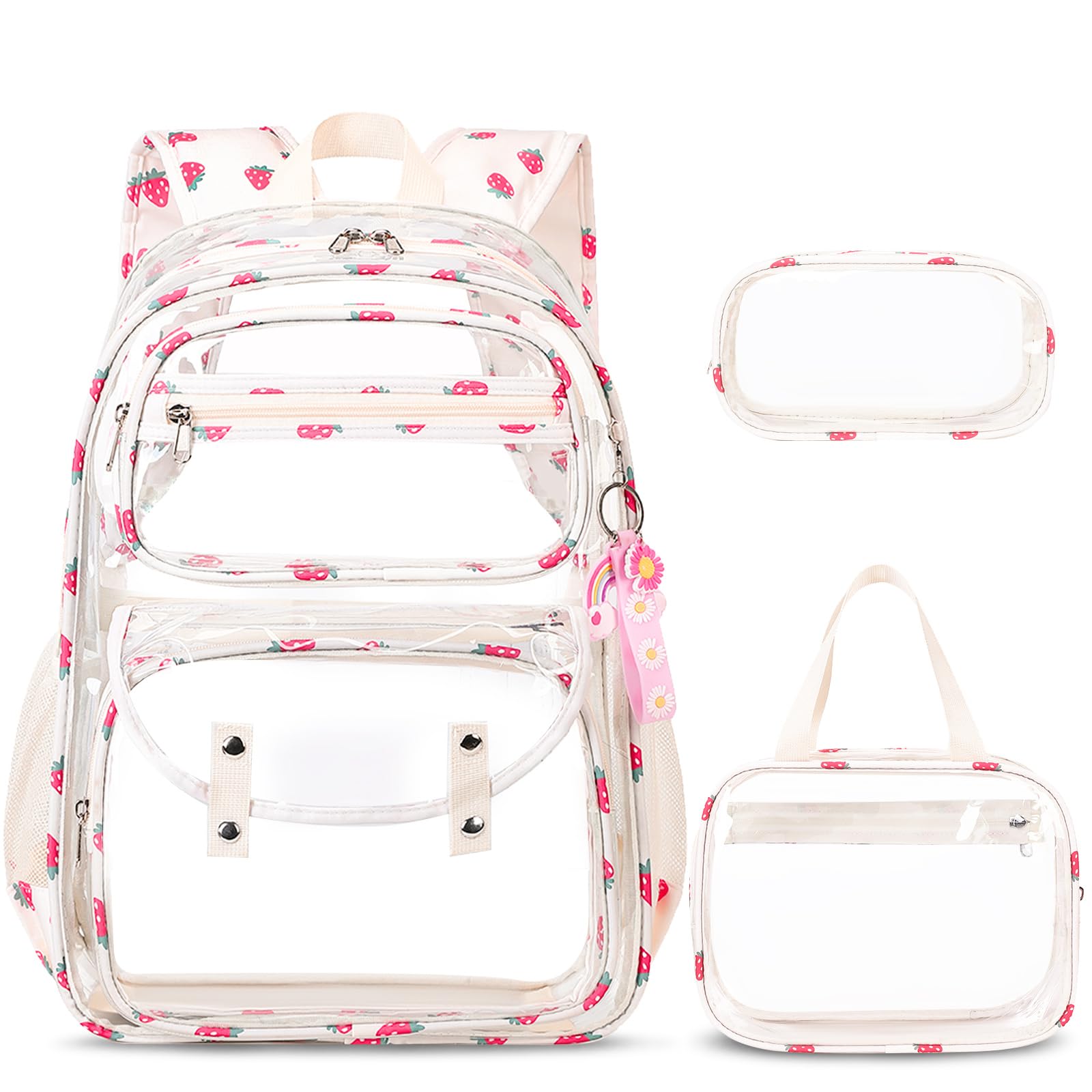 Photo 1 of ACESAK Clear Backpack for Girls - 3 Pcs Clear Backpack Heavy Duty with Lunch Bag - See Through Bookbag Stadium Approved