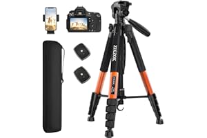 ZIKZOK Tripod 75" Camera Tripod, Lightweight Travel Cell Phone Tripod with Wireless Remote, Professional Aluminum Tripod for Camera (Orange)