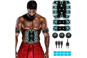 SPORTLIMIT Abs Stimulator, USB Rechargeable Portable Fitness Workout Equipment with 10pcs Free Gel Pads for Men Woman, The Latest Model 6 Modes, 19 Levels of Intensity