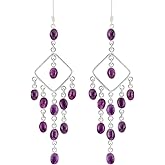 Natural Oval Gemstones Dangle Earrings for Women – Handmade 925 Silver Plated Boho Drop Earrings – Statement Birthstone Comfortable Fashion Jewelry – Gift for Anniversaries or Special Occasions