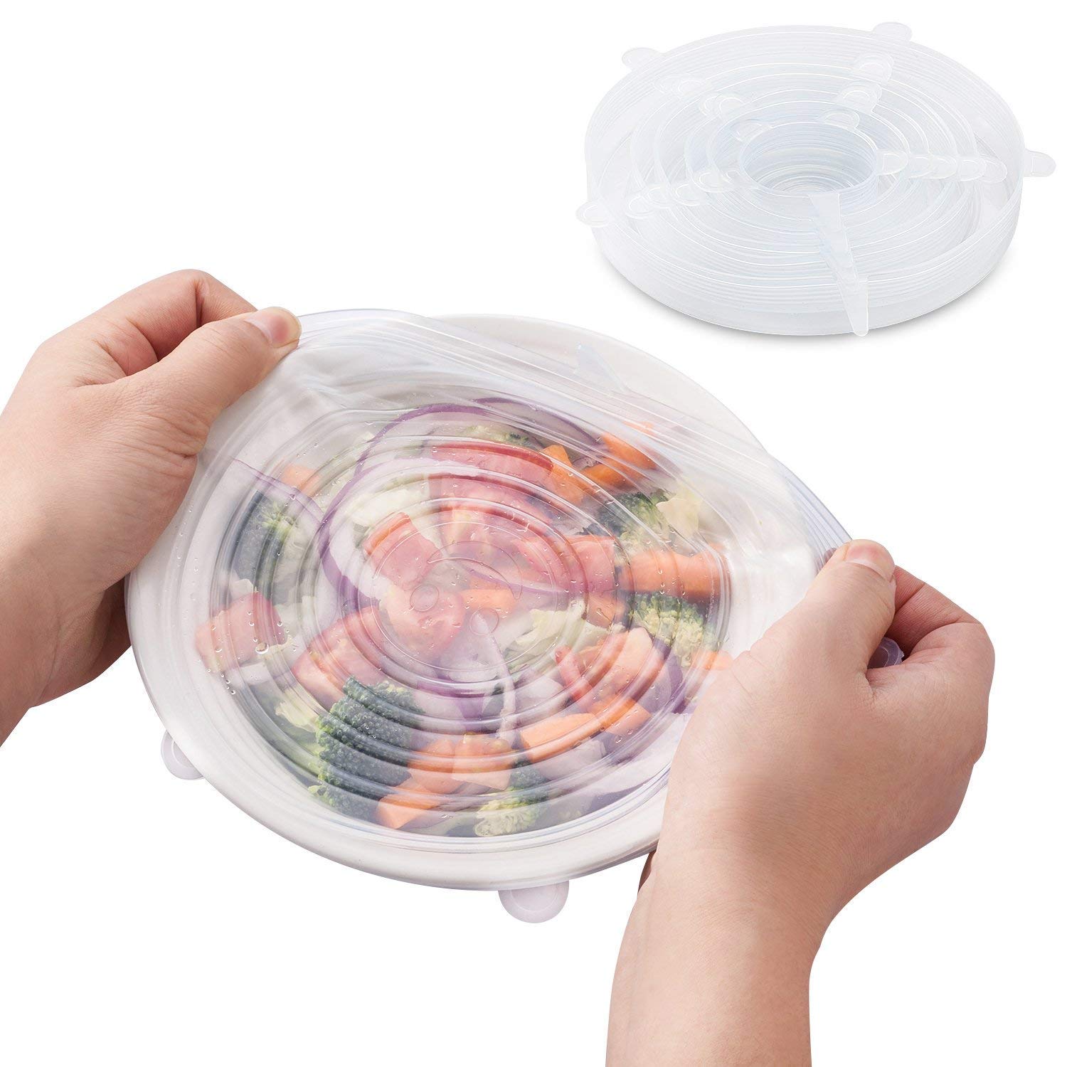 Silicone Stretch Lids,ReusableDurable Expandable Storage Covers for Container, Bowl, Can and Cup in Dishwasher, Refrigerator and Microwave 12-Pack Various Sizes