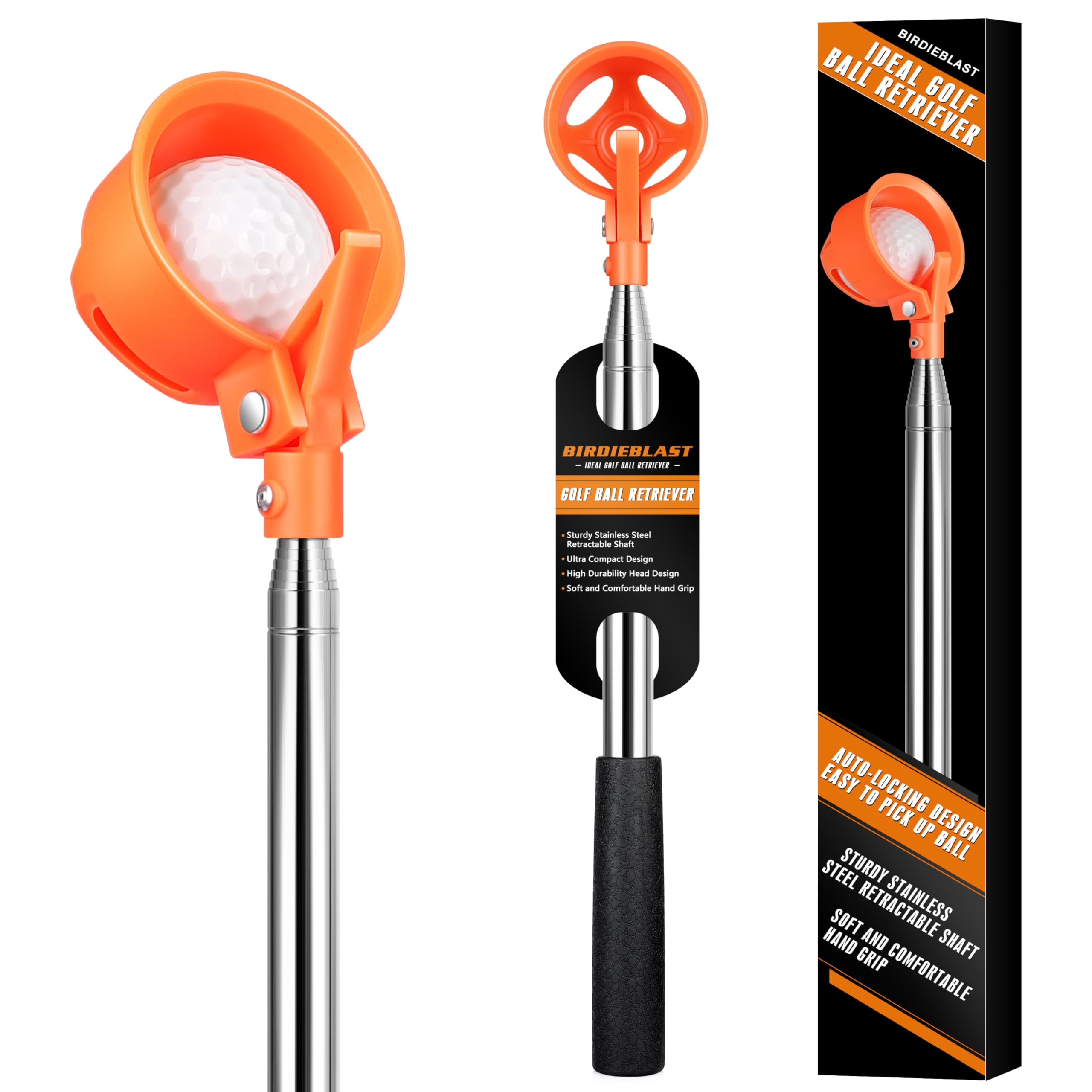 Photo 1 of BIRDIEBLAST Golf Ball Retriever, 9Ft/12Ft/17Ft/20Ft Professional Stainless Steel Golf Ball Retriever, Telescopic Golf Ball Retriever for Water
