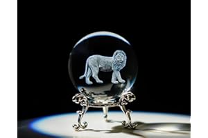 HDCRYSTALGIFTS 3D Laser Etched Lion Crystal Ball Paperweight with Stand 60mm Crystal Animals Figurines Art Glass Lion King Decorative Ball Sphere Home Office Decorations Gift