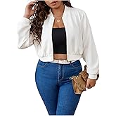 OYOANGLE Women's Plus Size Zip Up Bomber Jacket Long Sleeve Casual Coat Outerwear