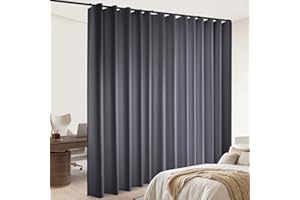 DOEIEZ Room Divider Blackout Curtains Flexible Sliding Tracks Sets Ceiling Mounted Rod Window Curtain Privacy Separation for Bedroom Living Rooms,1 Panel Grey Drape and Black Track Set-W108xH84 in
